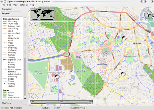 Figura 2 - Una mappa del progetto collaborativo OpenStreetMap, all’interno del "virtual globe" open Marble.