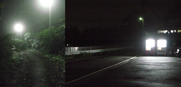 Figura 6 - Impressioni notturne del sentiero che conduce dalla facoltà di ingegneria dell'Univeristà di Tohoku alla base della collina.
