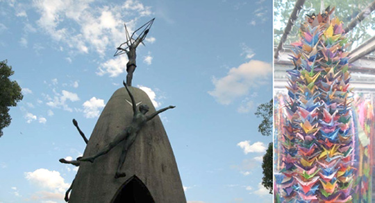 Figura 6 - Il monumento eretto in memoria di Sadako Sasaki, morta nel 1955 per una leucemia contratta a seguito dell'esposizione alle radiazioni della bomba di Hiroshima. I milioni di gru di carta, realizzati con la tecnica origami, sono il simbolo della lotta di Sadako con il tumore, e provengono dalle scuole di tutto il Paese.