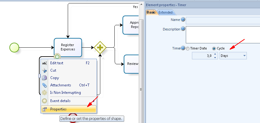 Figura 8 – Specificazione del Cycle Timer per un Intermediate Event.