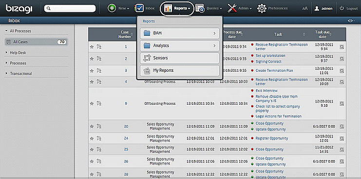 Figura 5 – BAM e Analytics in Bizagi Engine.
