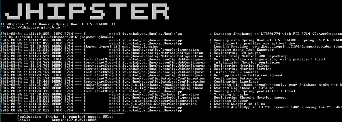 Figura 3 – Avvio applicazione jhmoka generata da JHipster.