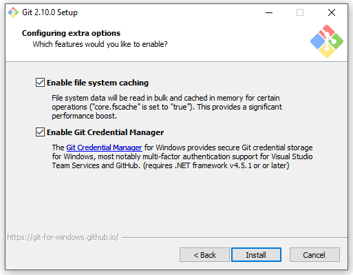 Figura 5 – Ulteriori opzioni: file system caching e credential manager.