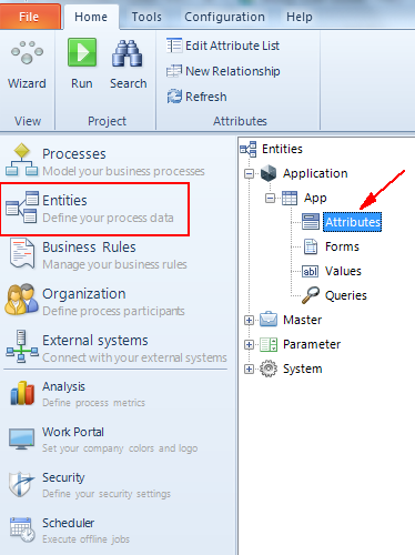 Figura 9 – Home Tab: Entities/Attributes.