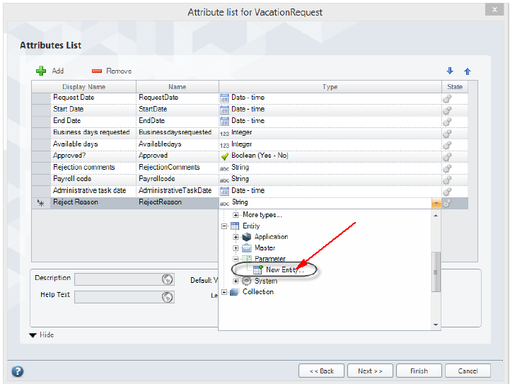 Figura 14 – Model Data, aggiunta nuova entità: 1° step.