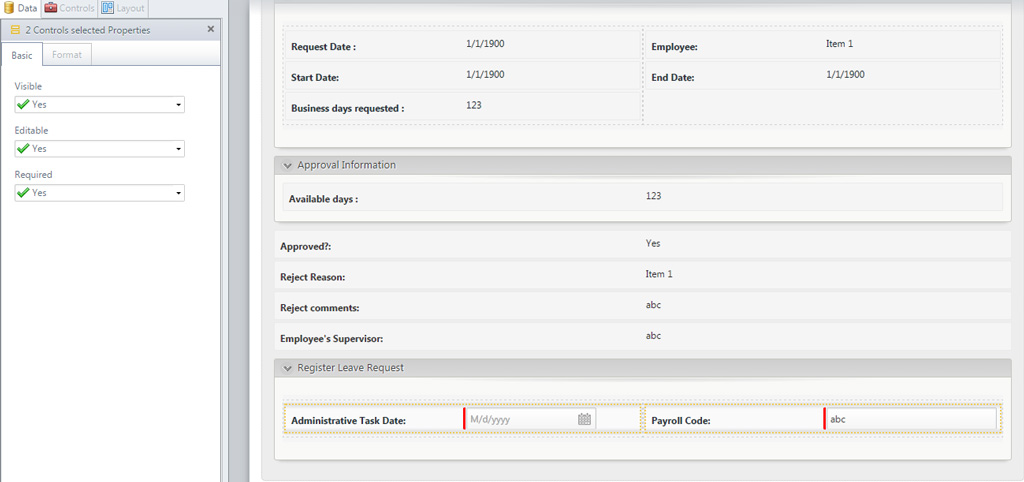 Figura 14 – Attività Register Vacation Leave form ottenuta.