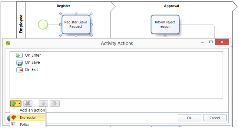 Figura 23 – Activity Actions aggiunta di una Expression.