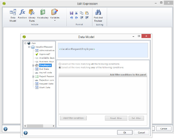 Figura 28 – Activity Action: selezione di un attributo dal Data Model.