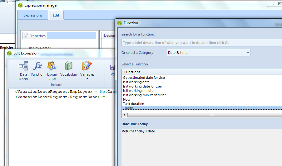 Figura 31 – Activity Action: assegnazione funzione Today ad attributo.