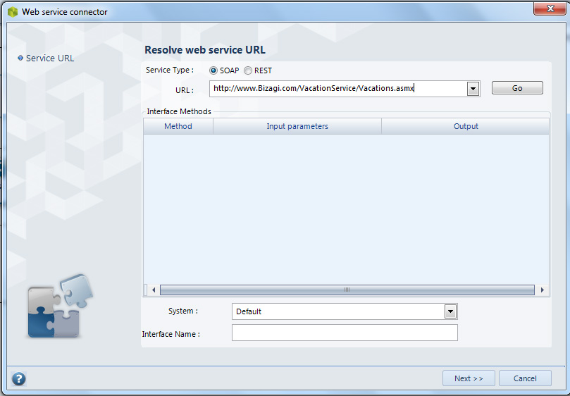 Figura 43 – Web service connector: inserimento URL.