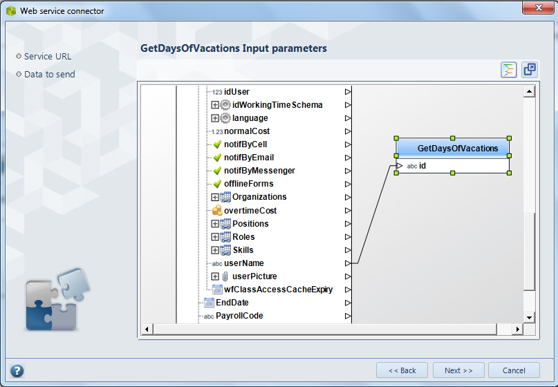 Figura 46 – Web service connector: Input parameters.
