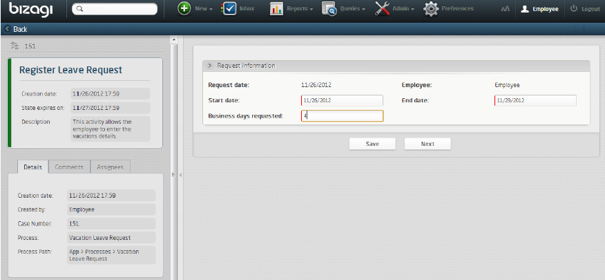 Figura 62 – Inserimento informazioni da parte dell’Employee.