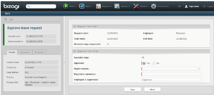 Figura 65 – Inserimento informazioni da parte del Supervisor.