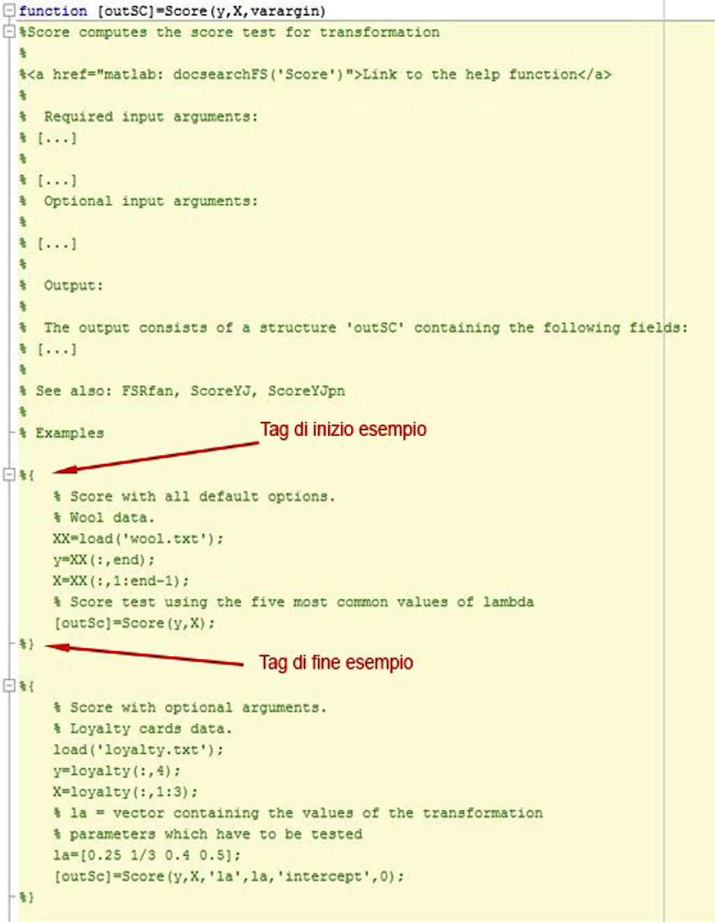Figura 1 – Ecco come appare la documentazione di una funzione in MATLAB.