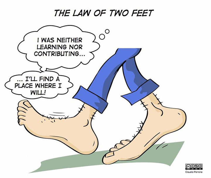 Figura 4 – La "legge dei due piedi": se non imparo da quella attività o non posso dare il mio contributo, è meglio che vada a cercarne un'altra in cui possa farlo.