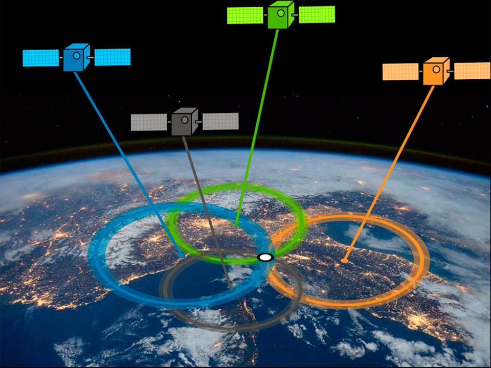 Figura 4 – Esempio di intersezione di corone sferiche per determinare un punto approssimato.
