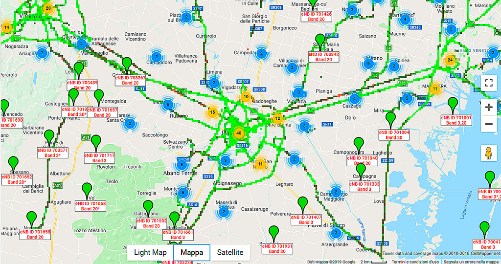 Figura 3 – Posizionamento antenne TIM dal sito www.cellmapper.net