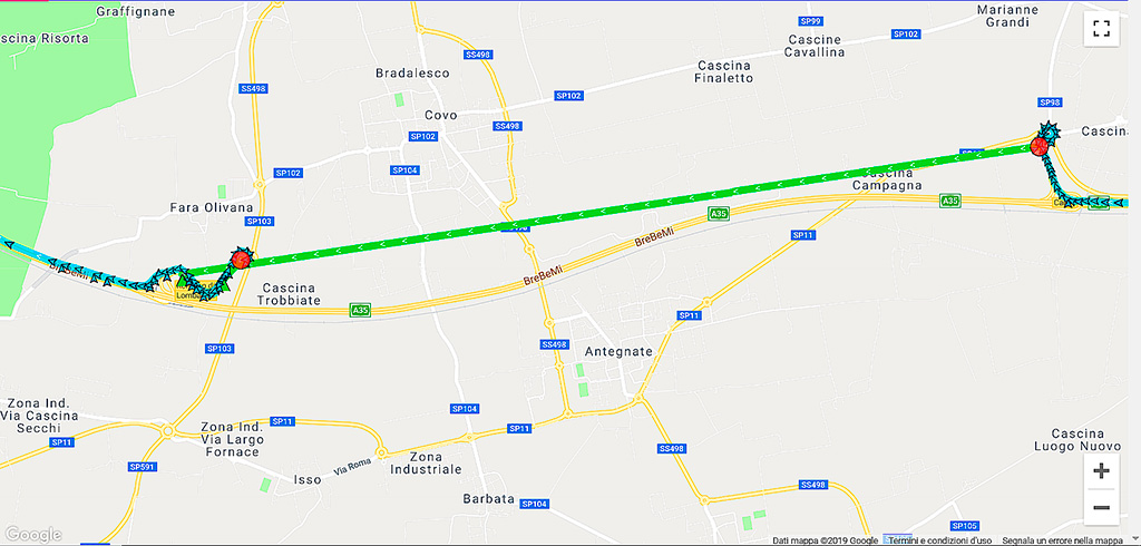 Figura 4 – Mancanza letture GPS dopo una sosta prolungata.