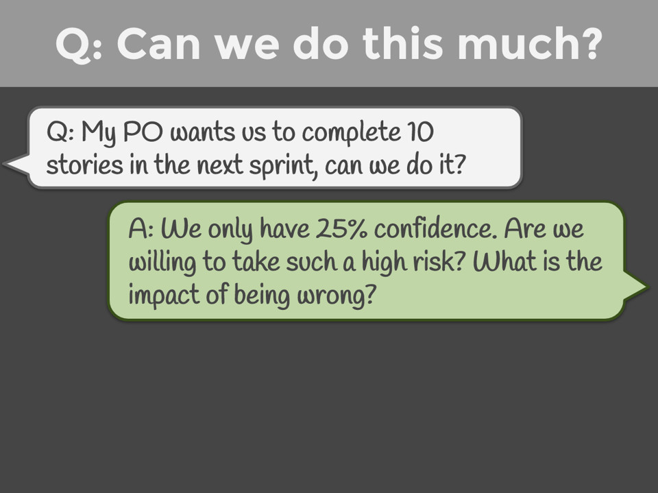 Figura 7 – Esempio di conversazione per rispondere a “Possiamo completare 10 storie nel prossimo Sprint?”.