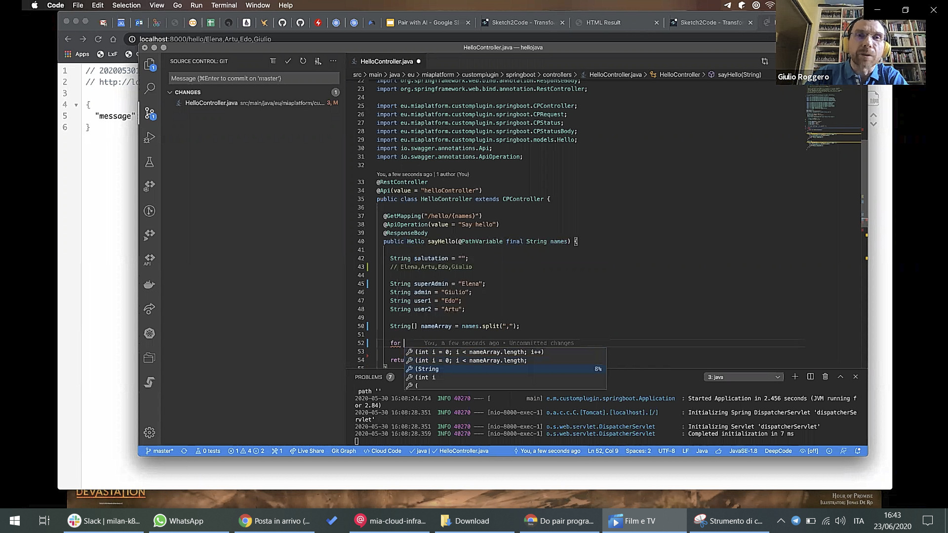 Figura 6 – Intellisense suggerisce il codice.