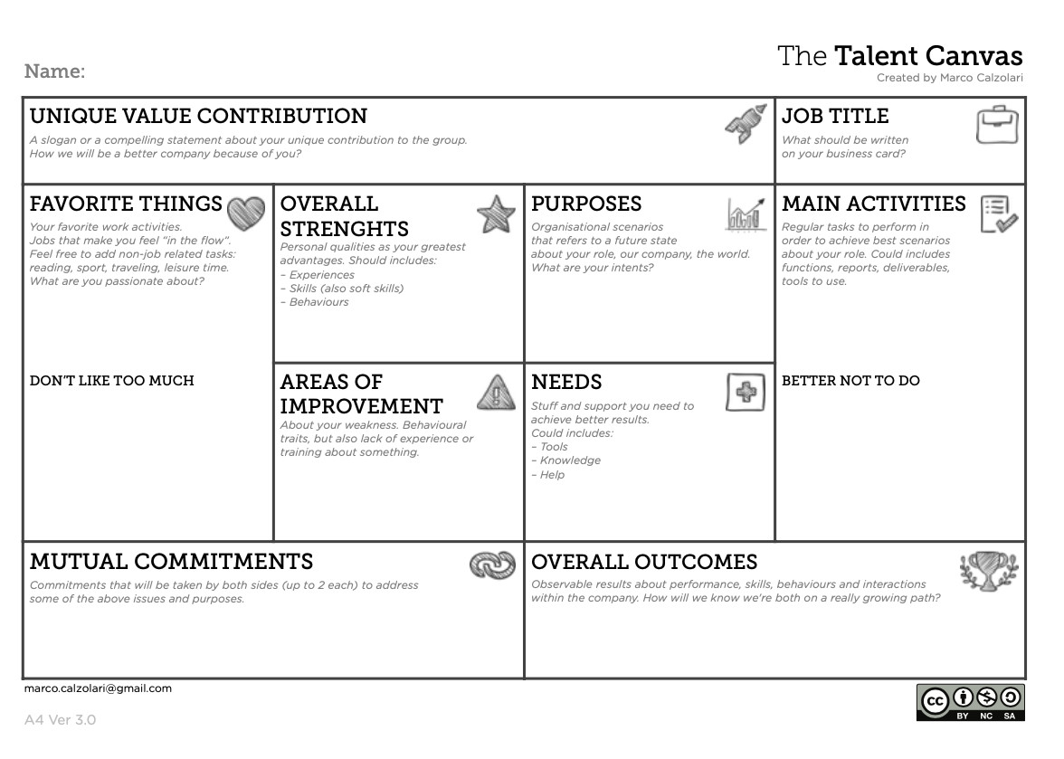 Figura 3 – Il talent canvas di Marco Calzolari.