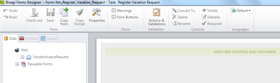 Figura 4 – Register Vacation Request: Form Designer.