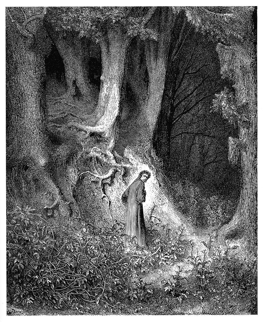 Figura 1 – I primi versi dell’Inferno dantesco nell’illustrazione di Gustave Doré del 1861.