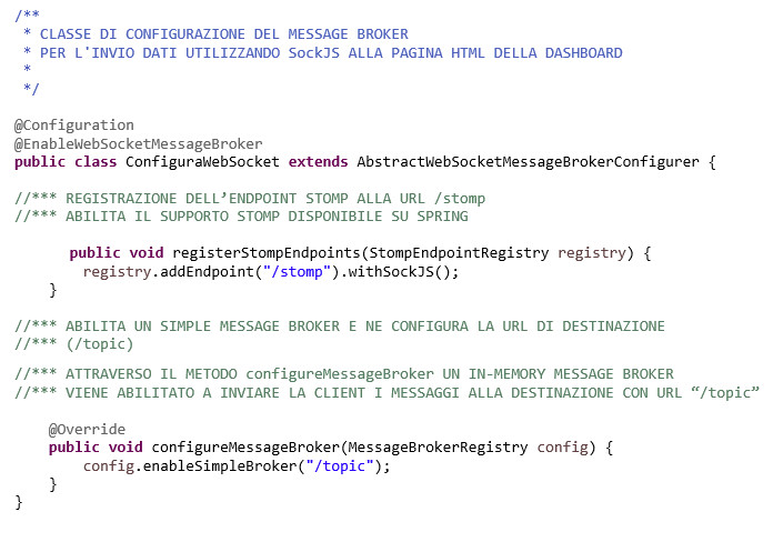 Figura 3 – Implementazione WebSocket e STOMP nel message broker.