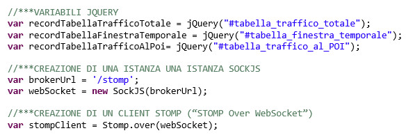 Figura 7 – Variabili JQuery, istanza SockJs e client WebSocket.